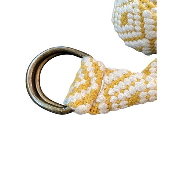 Womens Boho Woven Belt D-Ring Fringed 1.5 Inch Width Gold Off White - Picture 7 of 7